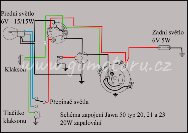 Schéma zapojení - Jawa 50/20, 50/21, 50/23 - 20W 1